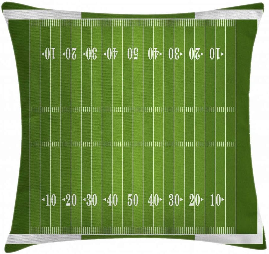 Lunarable Football Throw Pillow Cushion Cover, Sports Field in Green Gridiron Yard Competitive Games College Teamwork Print, Decorative Square Accent Pillow Case, 36" X 16", White and Green 36" x 16" Green White