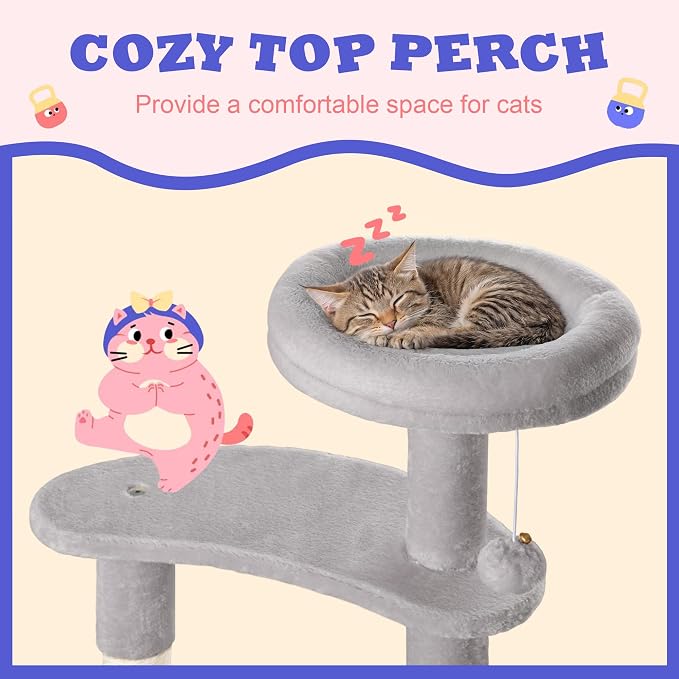 Árbol para gatos Allewie 55.5 in gris suave y multi-niveles miniatura 3