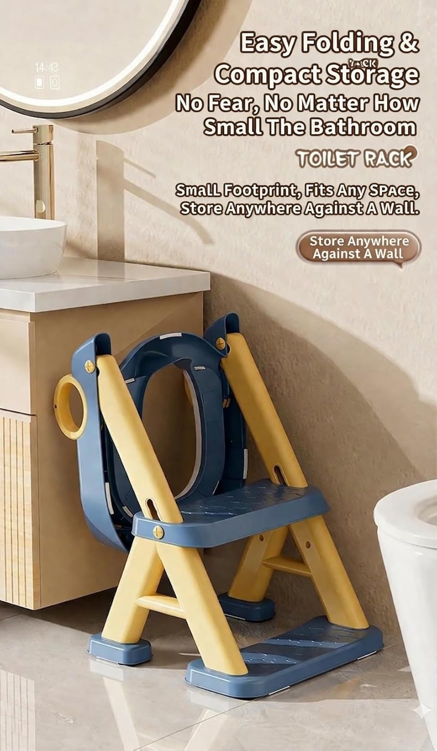 Kids Potty Training Toilet Seat with Step Stool Ladder, Bear Design, Adjustable Height, Non-Slip Steps, Soft PVC Cushion Seat with Handles (BlueYellow)