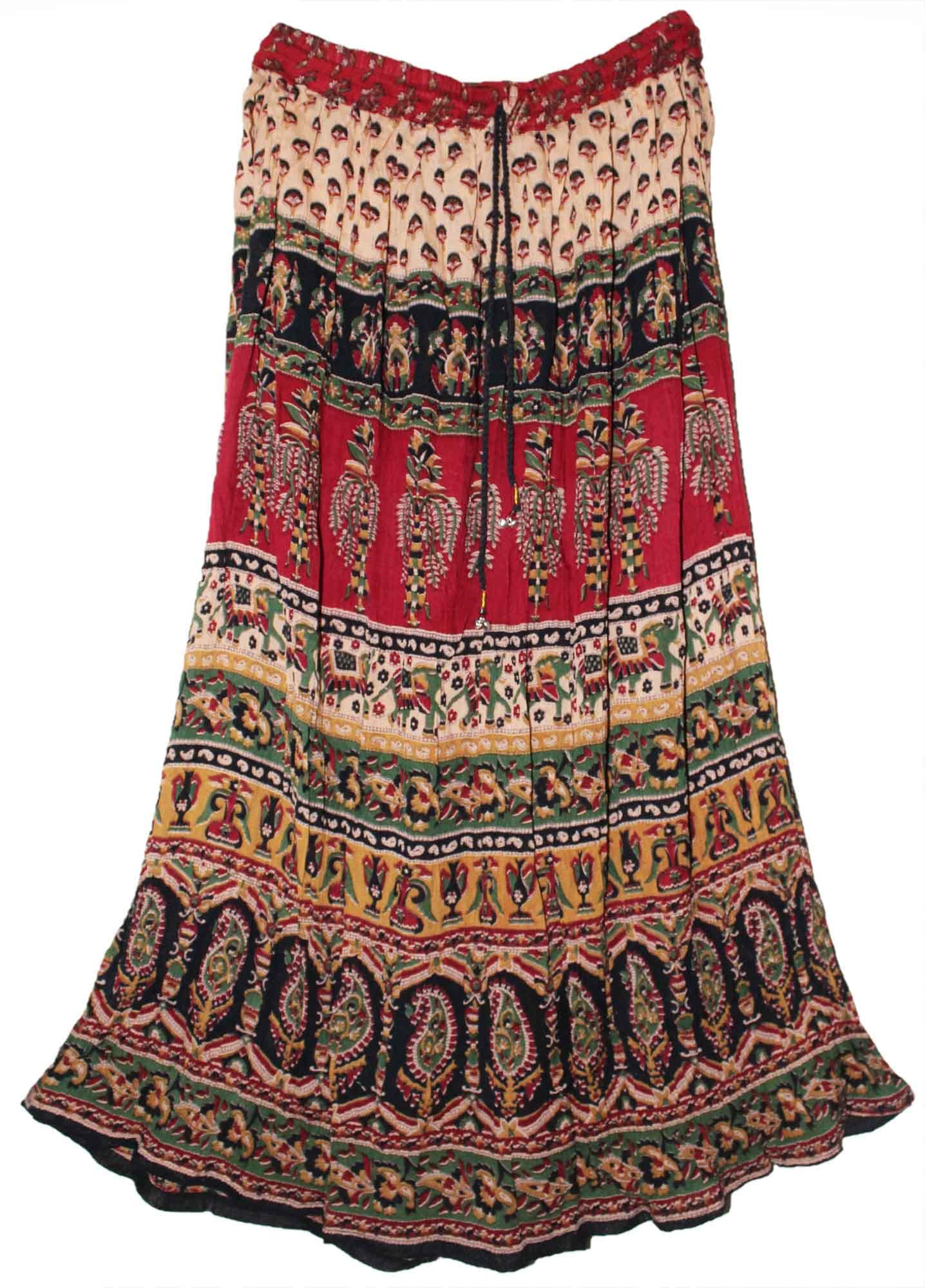 JNB Garments Indian Ethnic Boho Paisley Floral Maxi Skirt for Women Hippie Retro Gypsy