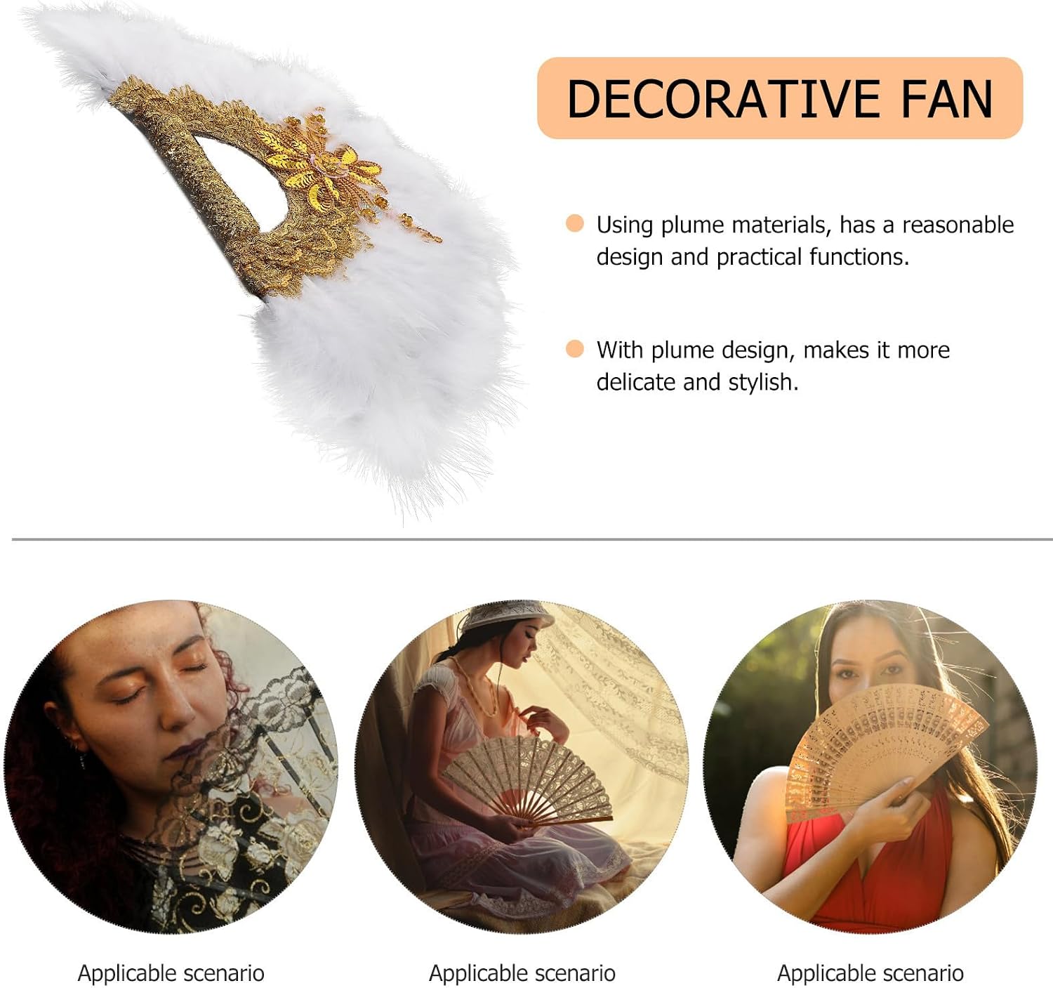 White Bridal Plume Fan for Wedding with Delicate Plume Design, Easy to Handle Handheld Fan for Bride and Performance