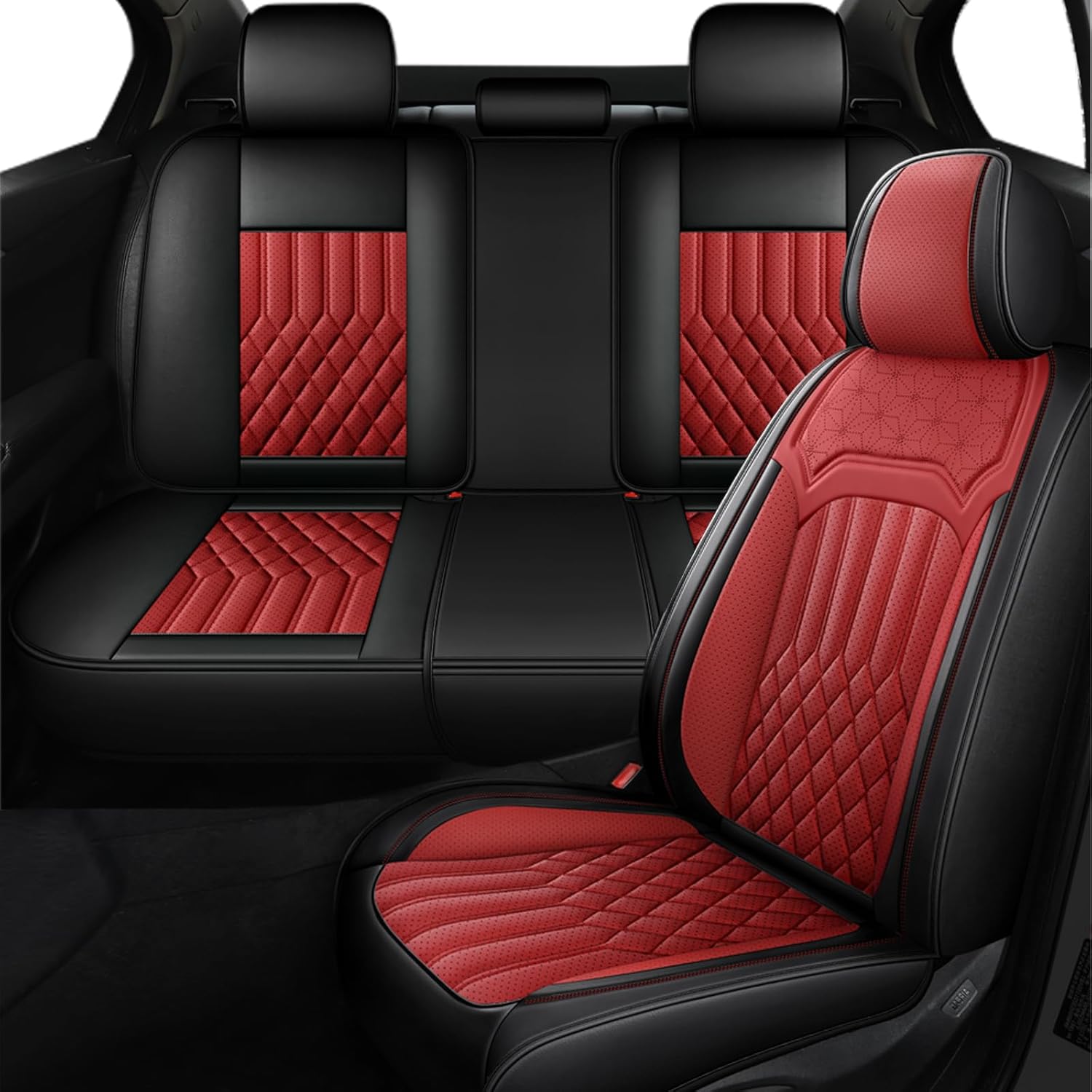 Car Seat Covers for Toyota Venza 2021-2024, All Season Universal Leather Waterproof Breathable Seat Protectors Interior Accessories with Airbag(Black&Red,5 Seats)
