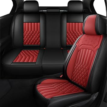 Car Seat Covers for GMC Canyon 2017-2026, All Season Universal Leather Waterproof Breathable Seat Protectors Interior Accessories with AirbagBlack&Red,5 Seats