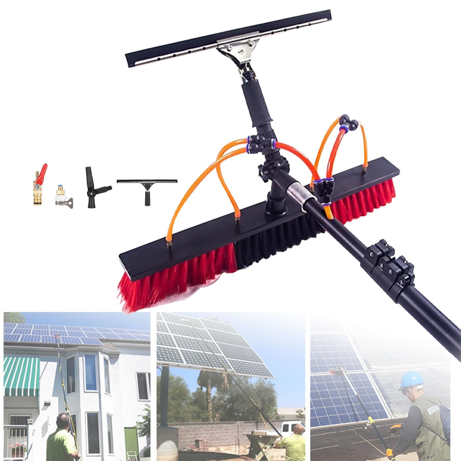 Solar Photovoltaic Panel Cleanin, Solar Panel Cleaning Brush And Pole Water Fed Pole Kit, With Adjustable Brush Head, For Window Glass Roof(35cm,3.6m)