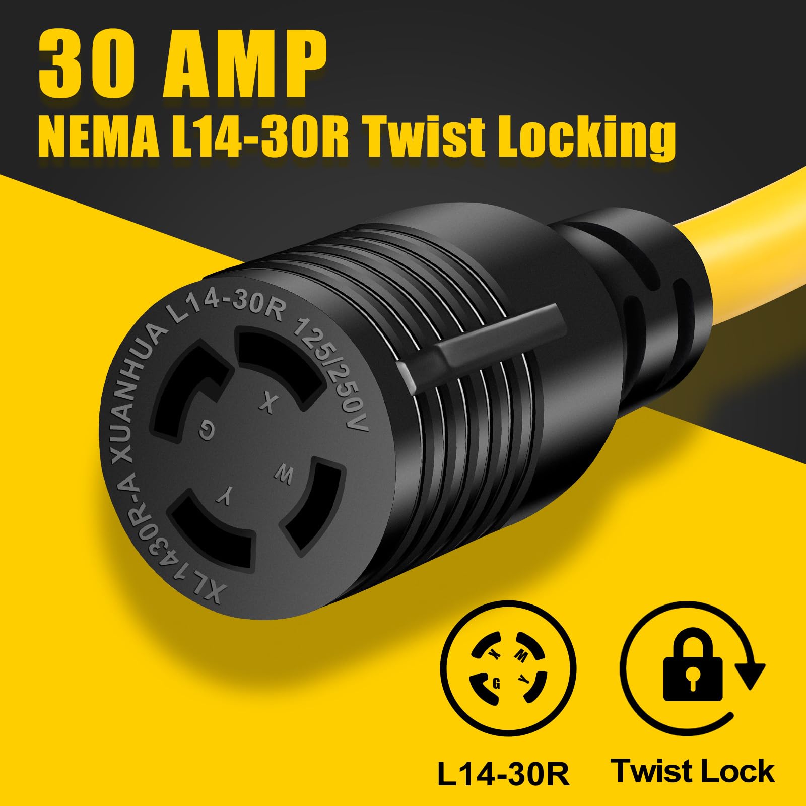 5-15P a L14-30R Cable adaptador de corriente 3 pines 15 A, 5-15 macho a 4 pines 30 amperios L14-30 hembra Receptáculo Twsit Lock, adaptador de caja de entrada de generador