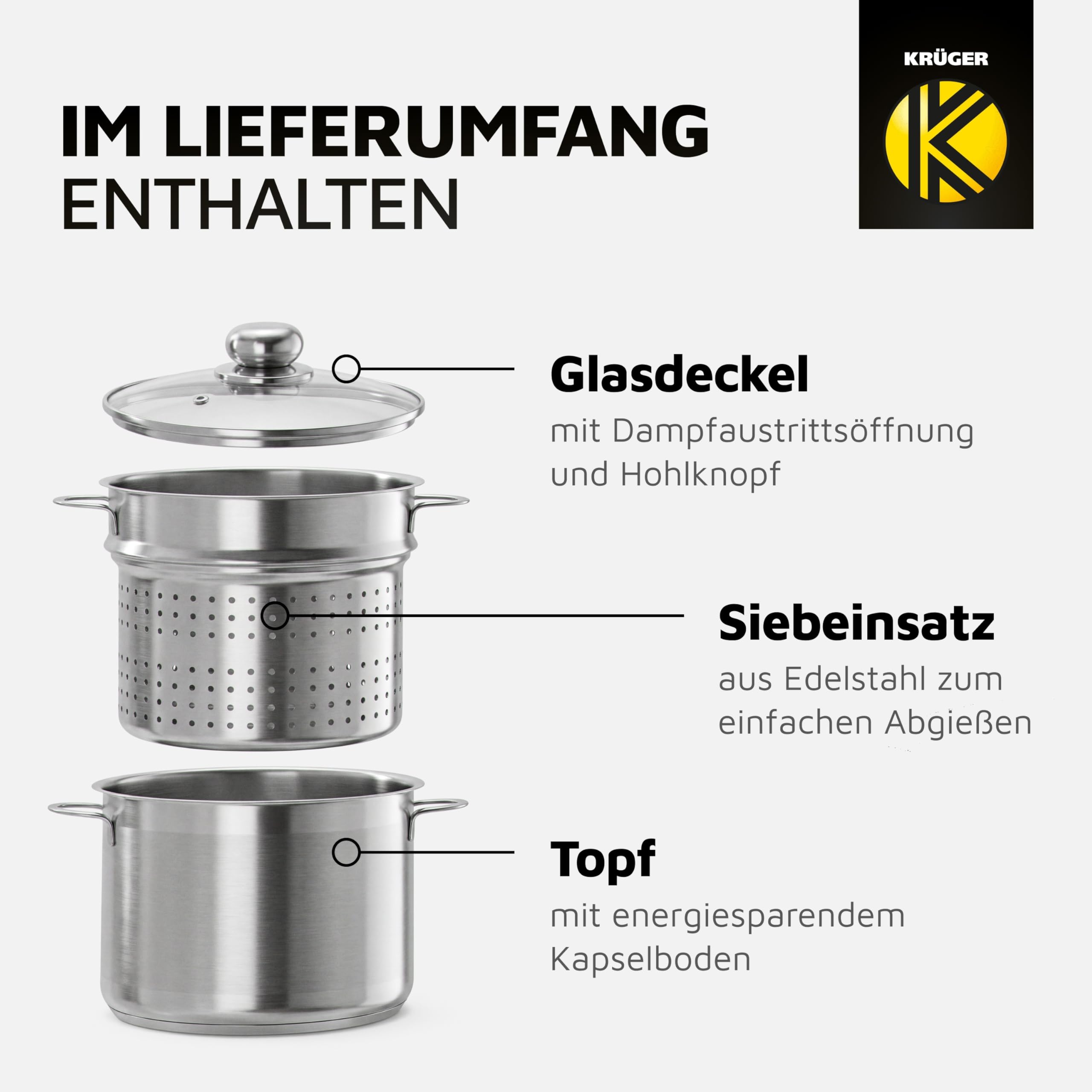 Krüger Spa - Pentola per Spaghetti in Acciaio Inox, 24 cm