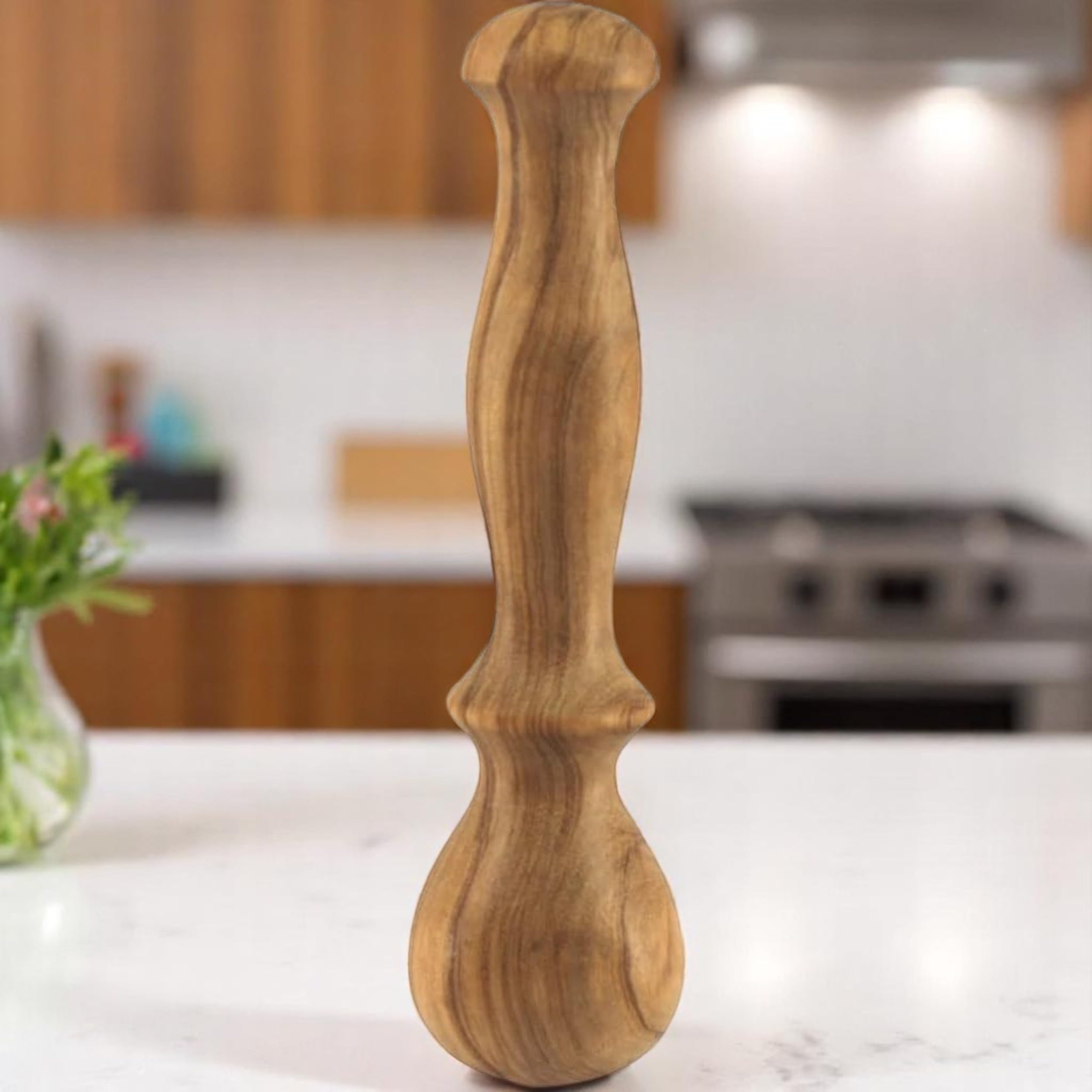 Maza de Mortero Marrón de Madera de Olivo Rústico, 14 cm