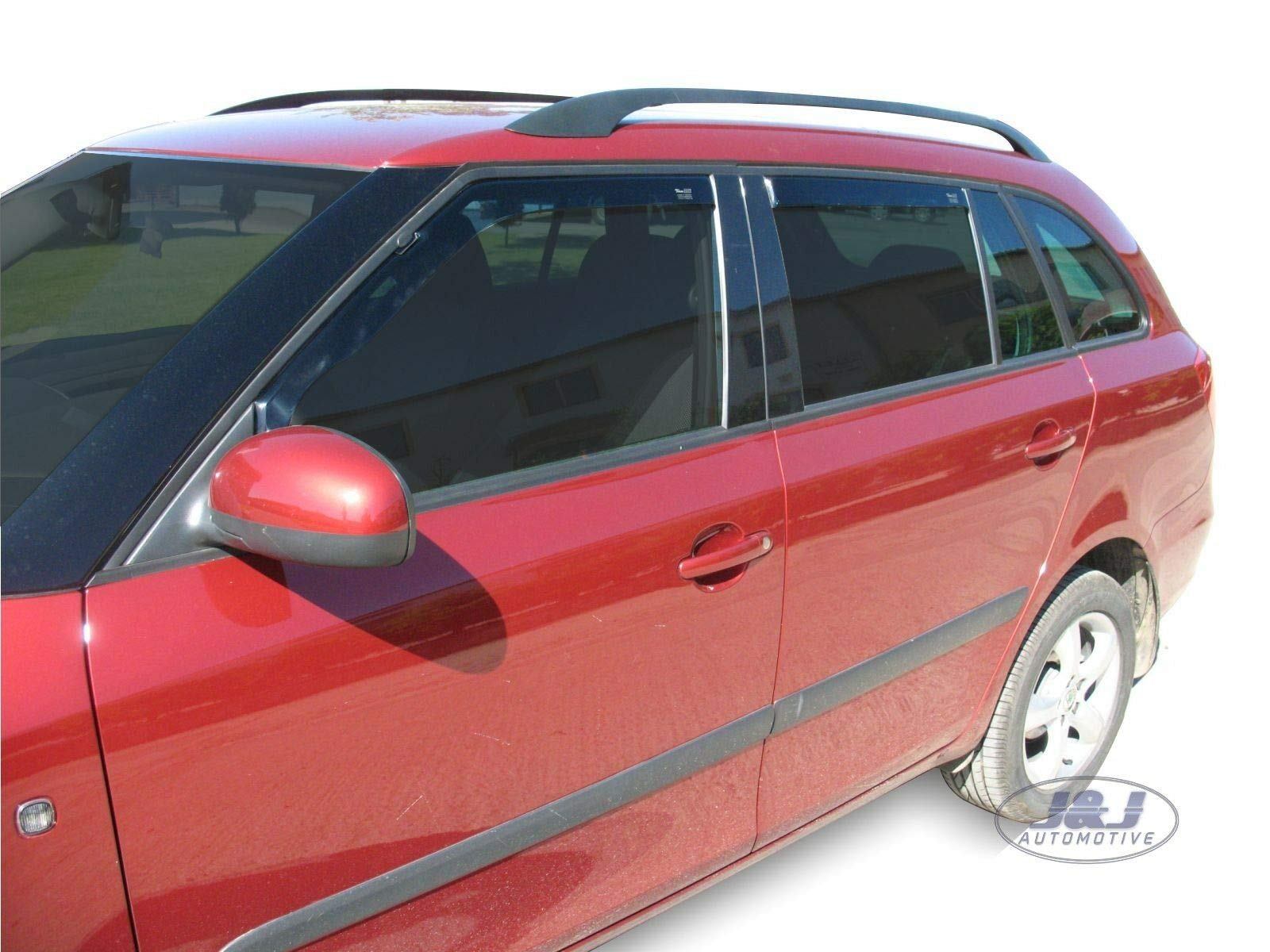 J&J AUTOMOTIVE Windabweiser passend für Skoda Fabia 2 Kombi 2007-2014 4tlg, Heko Regenabweiser Vorne Hinten Getönt Dunkel Passform