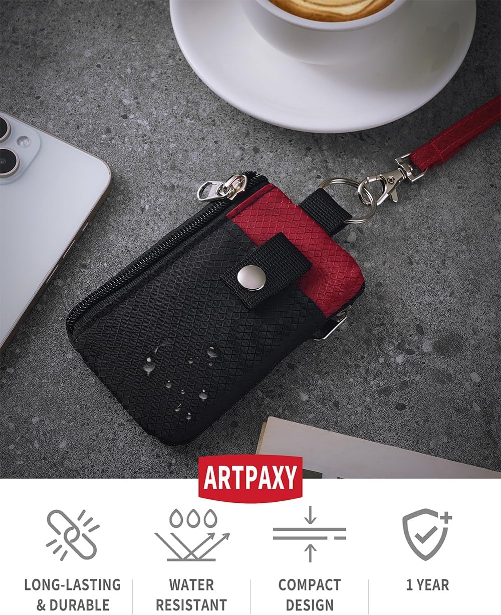 Minimalist Wallet For Mens Womens, Keychain RFID Blocking Zipper Small Wallet with ID Window 2 Lanyards,Water Resistant Travel Cash Card Coin Case Boys Girls - Image 2