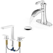 Brass Chrome Bathroom Faucet Single Handle, Bathroom Faucets One Hole, 4 Inch Waterfall Faucet for Bathroom Sink 3 Hole, High Flow Roman Tub Faucet Set, Solid Brass Bathtub Faucets Chrome 2 Handle Tub