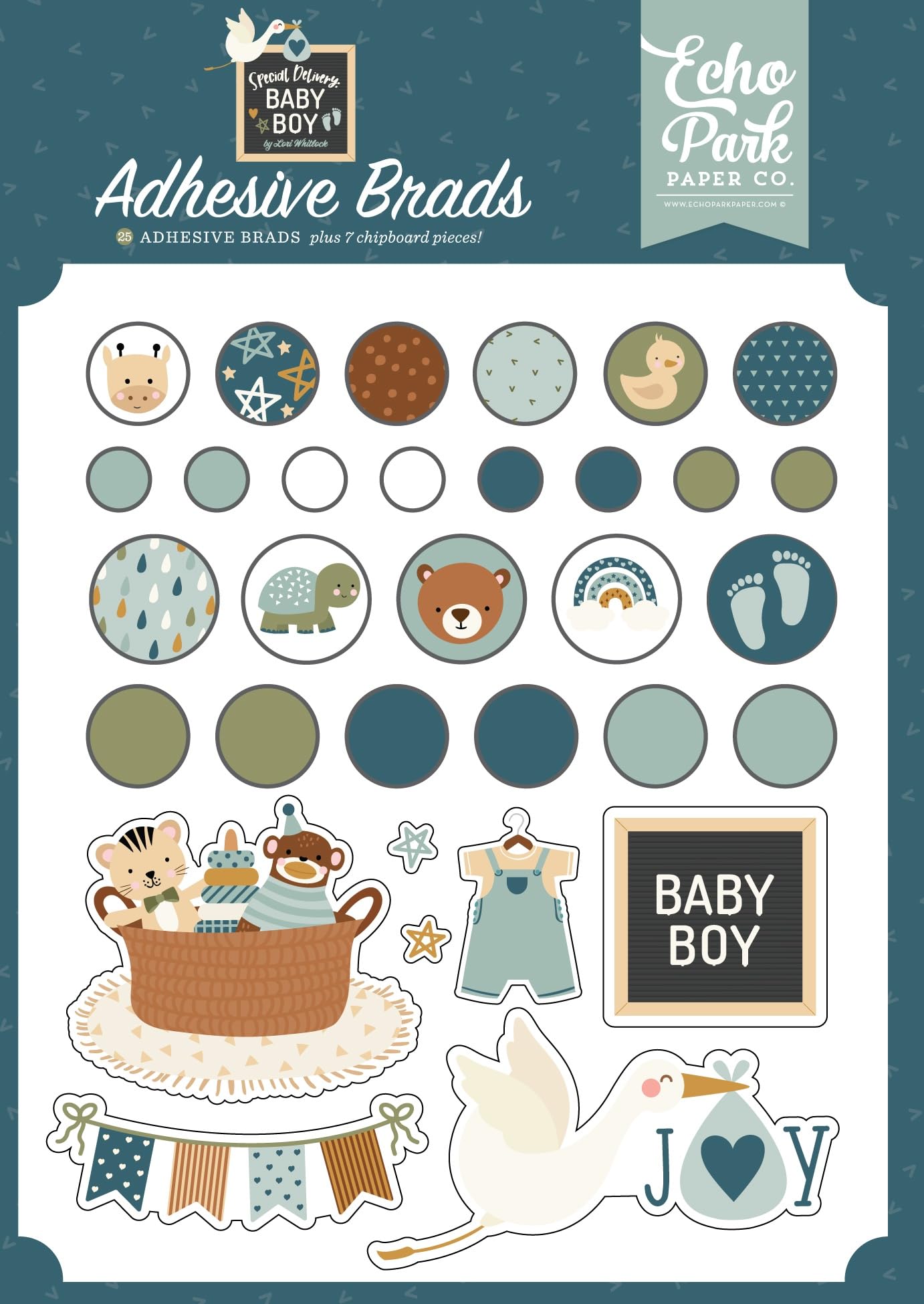 Special Delivery Baby Boy Adhesive Brads