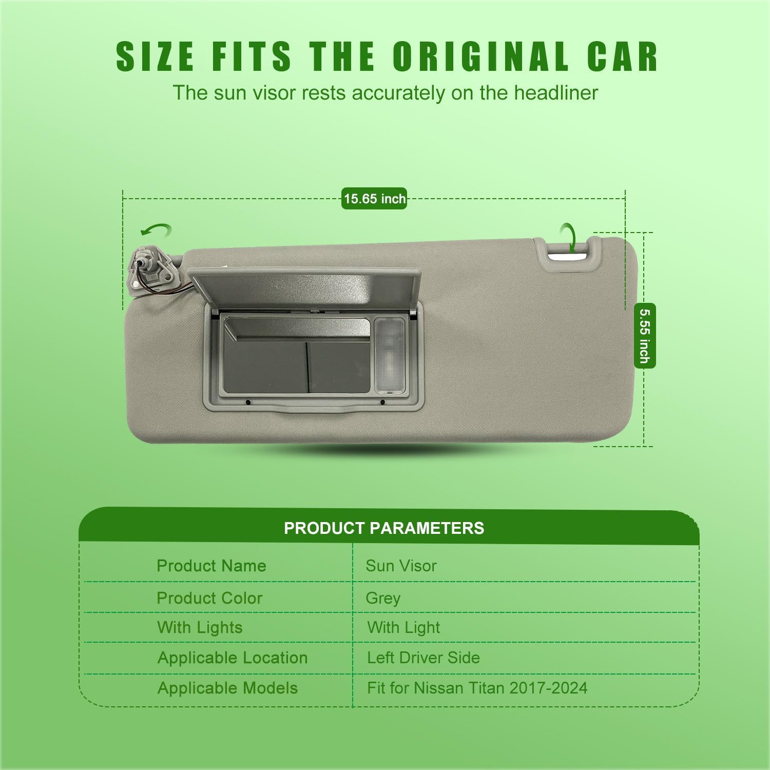 Sun Visor Fit for Nissan Titan 2004-2024 for QX56 Armada 2004-2014 Replace 96401-EZ10 with Vanity Light/with Makeup Mirror (Gray(Left Driver Side))