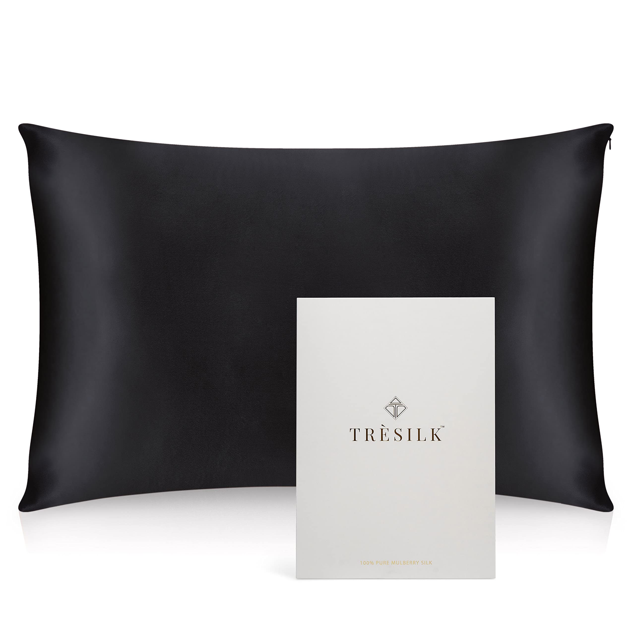 Trèsilk Black 22 Momme 100% Mulberry Silk Pillowcase Cover (50X75cm 1 Piece) For Hair And Skin Hidden Zipper Naturally Hypoallergenic Both Sides (Black)