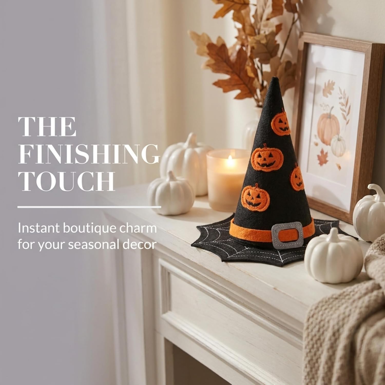 Mud Pie Orange Felt Witch Hat Sitter, Shelf Sitter Decor, Seasonal Holiday Home Giftable Decor