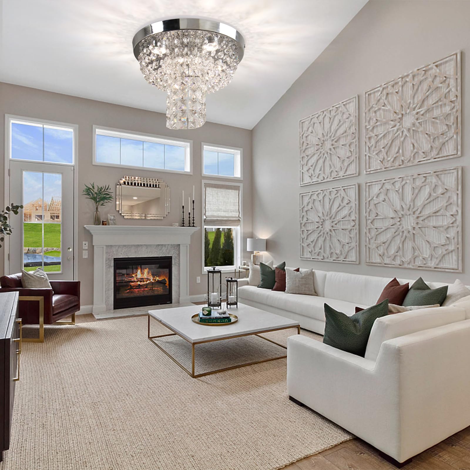 FRIXCHUR Dimmable Crystal Chandelier Led Crystal Ceiling Light Round ...