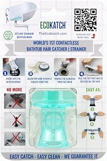 Ultimate Contactless and Hygienic Bathtub Drain Hair Catcher | Drain Protector | Strainer | Universal Fit for Standard Bathtub with 1.5" to 1.75" Drain (Ice Blue)