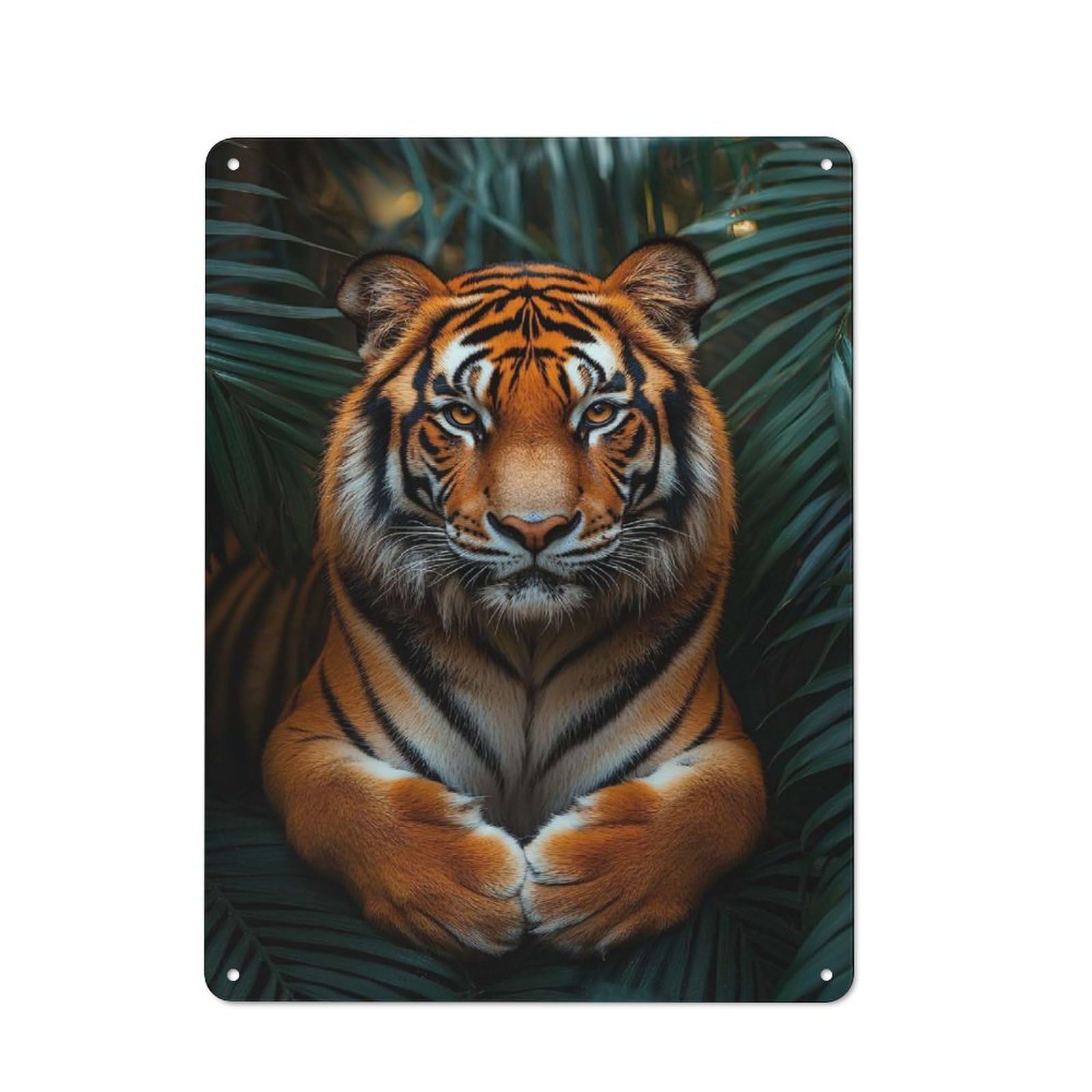Junmoney Style-23 Majestic Tiger Portrait In Lush Foliage Metal Wall Sign 40X30cm, Rustic Decor For Workshop Wall, For Vintage Wall Decor Fans, For Themed Room Decoration