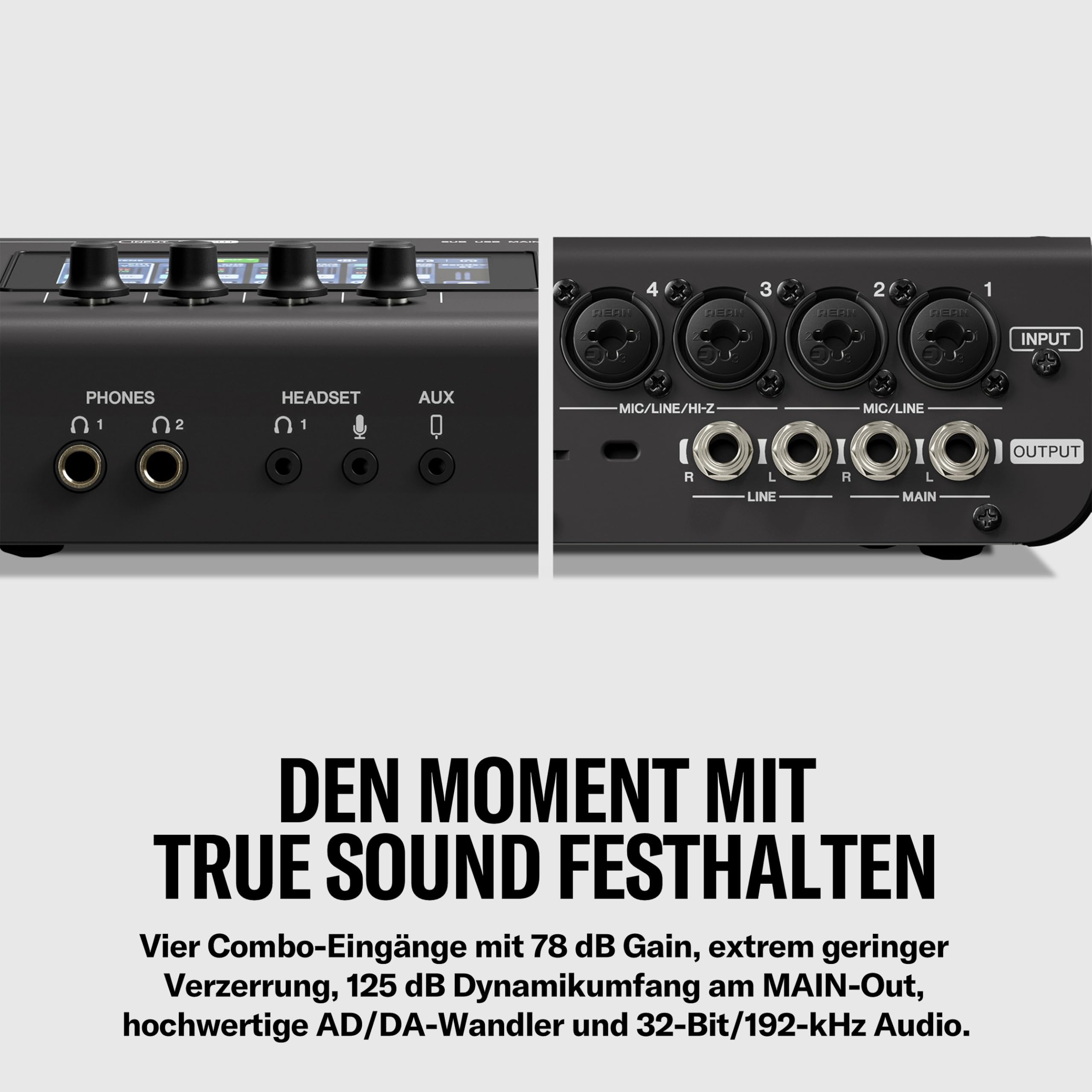 YAMAHA URX44 USB-C Audiointerface – Kompaktes 6-In/4-Out Interface mit 32-Bit/192 kHz Audio, Touch-LCD-Steuerung, integriertem DSP-Mixing, Auto Gain und Mehrspuraufnahmen – Schwarz