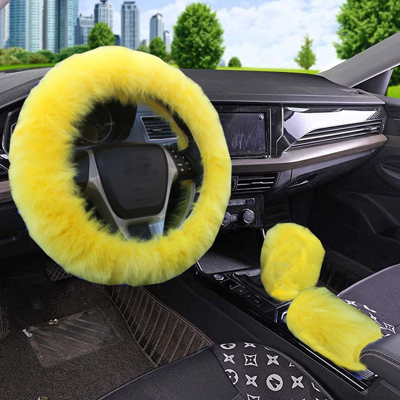 Lot De 6 Accessoires Intérieur Voiture En Velours - Housse Volant, Housse Levier, Dessous De Verre, Porte-clés - Rouge Vin