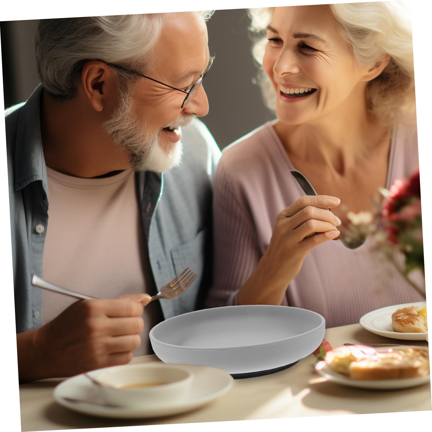 UTHCLO Non-slip Suction Cup Plate Senior Dining Plate Handicapped Elderly Tableware