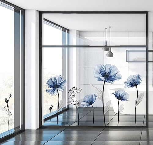 Miniatura 3 de decalmile Calcomanías grandes de pared de flores azules, calcomanías de pared para dormitorio, sala de estar, cocina, decoración de pared, regalos
