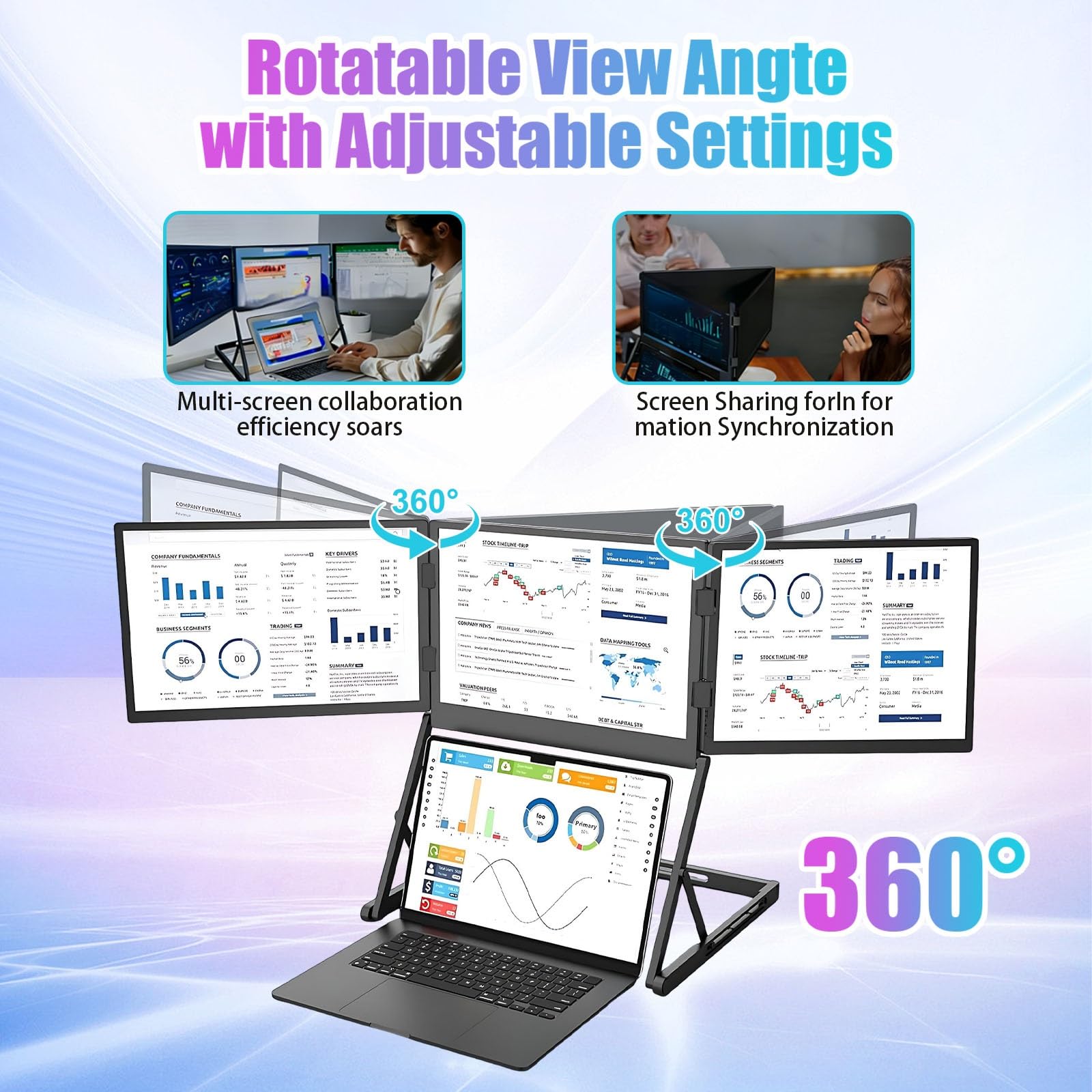Monitor Portatile per Laptop 15,6 Pollici FHD 1080p Espansione Schermo per Laptop Ideale per Multitasking, Lavoro Remoto e Viaggi Di Lavoro con Tre Schermi