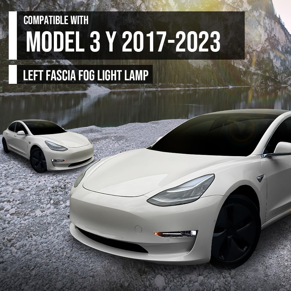 G-PLUS Left Fog Light Compatible with Tesla 3 2017-2023 /Fit Tesla Y 2020-2023 Amber DRL UP-LEVEL Left Front Driver LH Fog Lamp 1077391-00-D 1077391-00-E 1077391-00-F