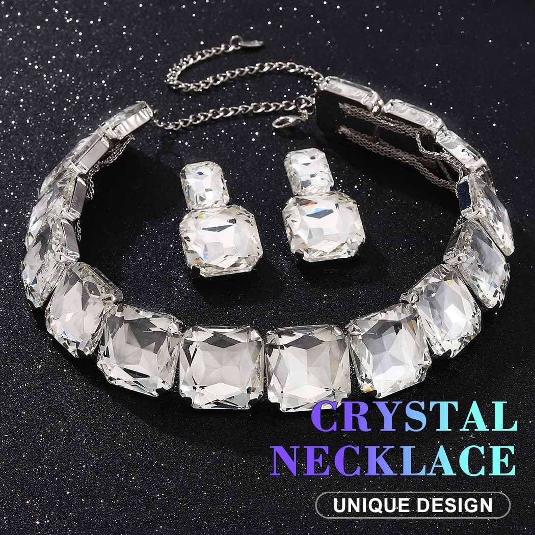 JEAIRTS Rhinestone Choker Necklace and Earrings Set Silver Bling Crystal Statement Prom Wedding Jewelry Sets for Women