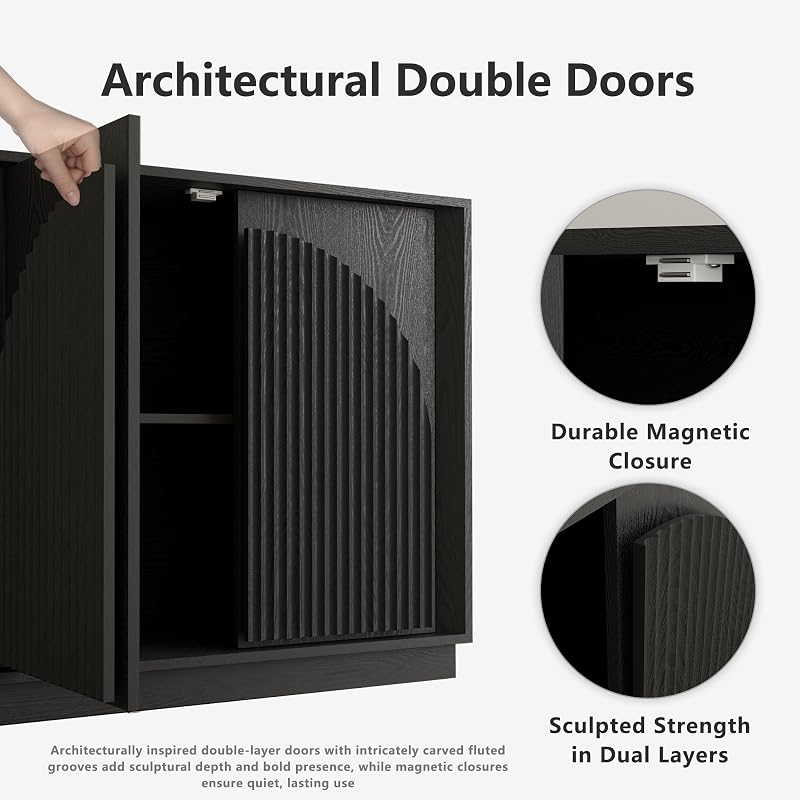 win2win 65" Sideboard Buffet Cabinet with Storage, Modular Credenza, Black image 5