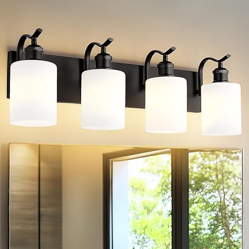 Miniatura 22 de Lámpara de tocador de baño con 4 luces, aplique de pared de níquel cepillado, lámpara de baño moderna con vidrio transparente, VL01BN-4 Níquel