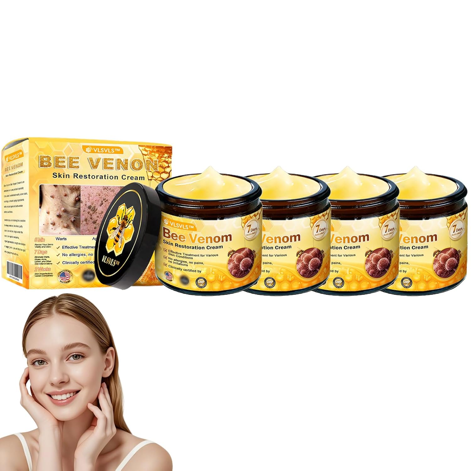 Bee Venom skin Treatment Cream, Advanced Firming & Wrinkle-Reducing cream, Bee Venom skin Restoration Cream, Natural Serum Suitable for All Skin Types (4 Pack)