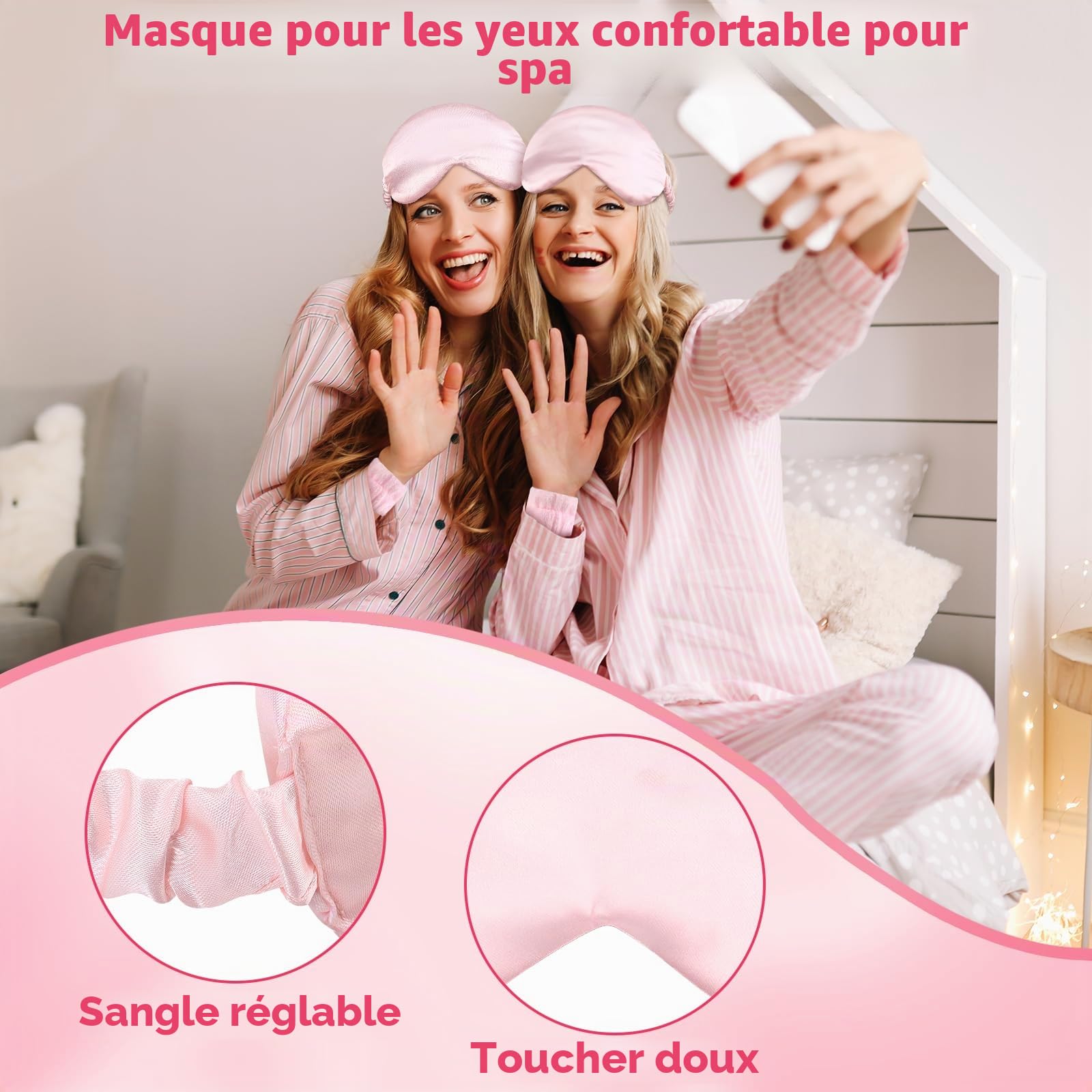 Lot de 42 accessoires roses sur le thème du spa pour fille avec bandeau en satin - Sac non tissé rose pour soirée pyjama - Cadeaux essentiels pour anniversaire, spa, enterrement de vie de jeune fille,