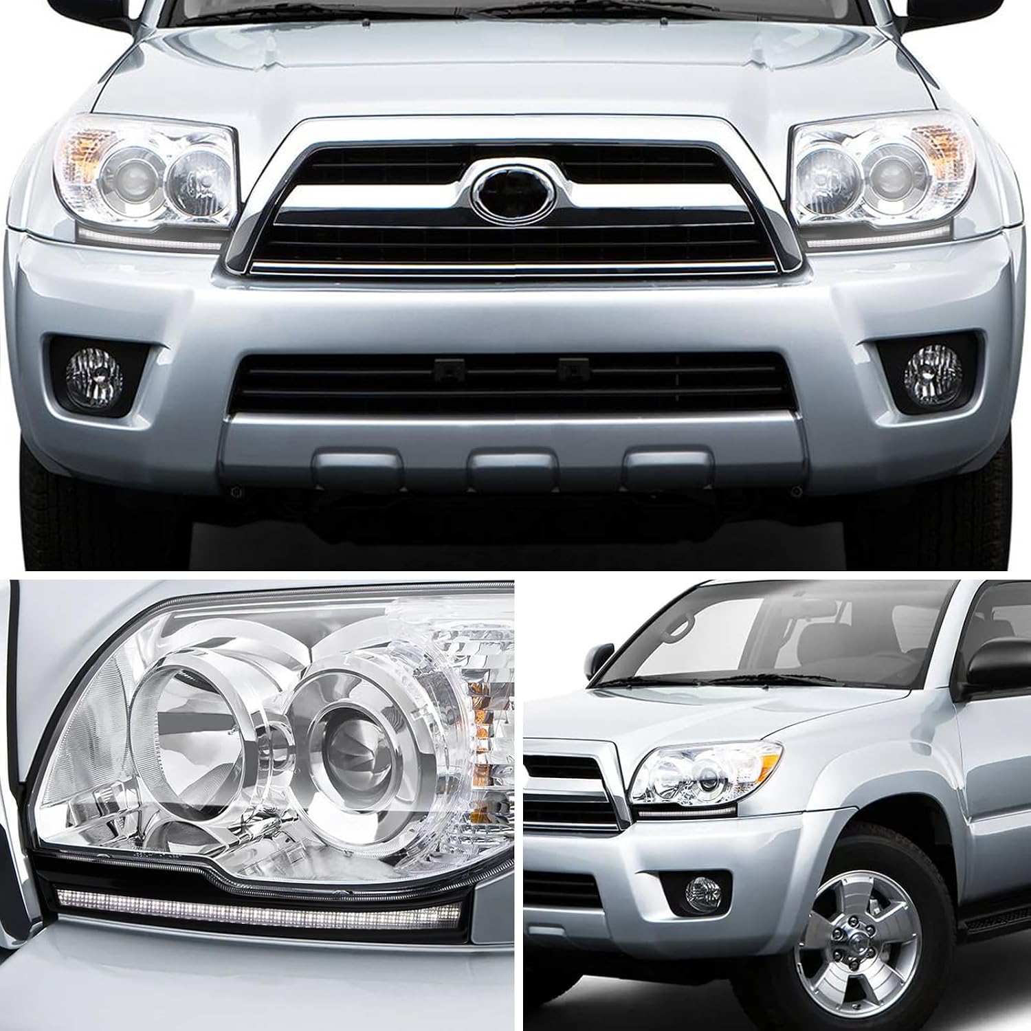 Switchback White/Amber LED Front Side Marker Headlight DRL Amber Sequential Turn Signal light Feature Compatible with Toyota 4Runner 2006-2009 Replacement Front Bumper Trim