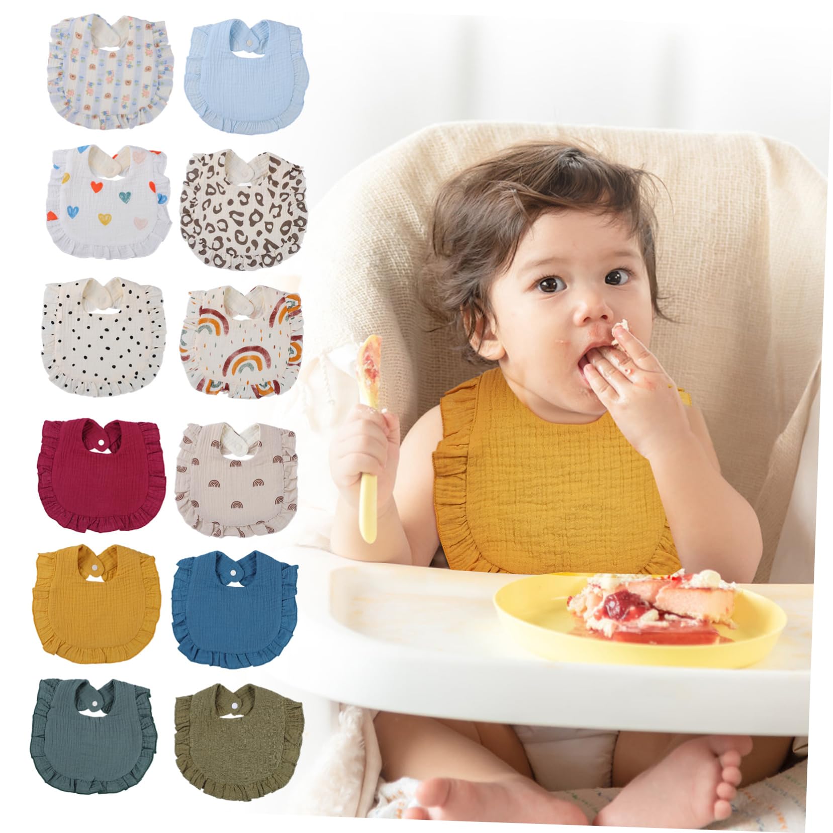 GALPADA 12pezzi Bavaglini Muslin Per Assorbenti e Morbidi Per e Sbavature Chiusura Colori e Adorabili Per Nuove Mamme