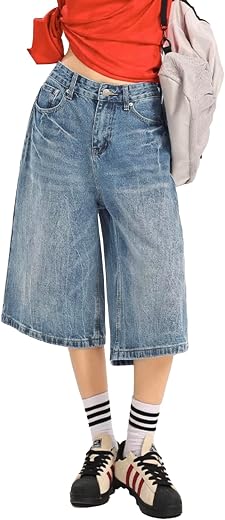 EMMIOL Women Jean Jorts Baggy Loose Fit Jean Shorts 2025 Summer Trendy Wide Leg Long Denim Shorts Y2K Clothes