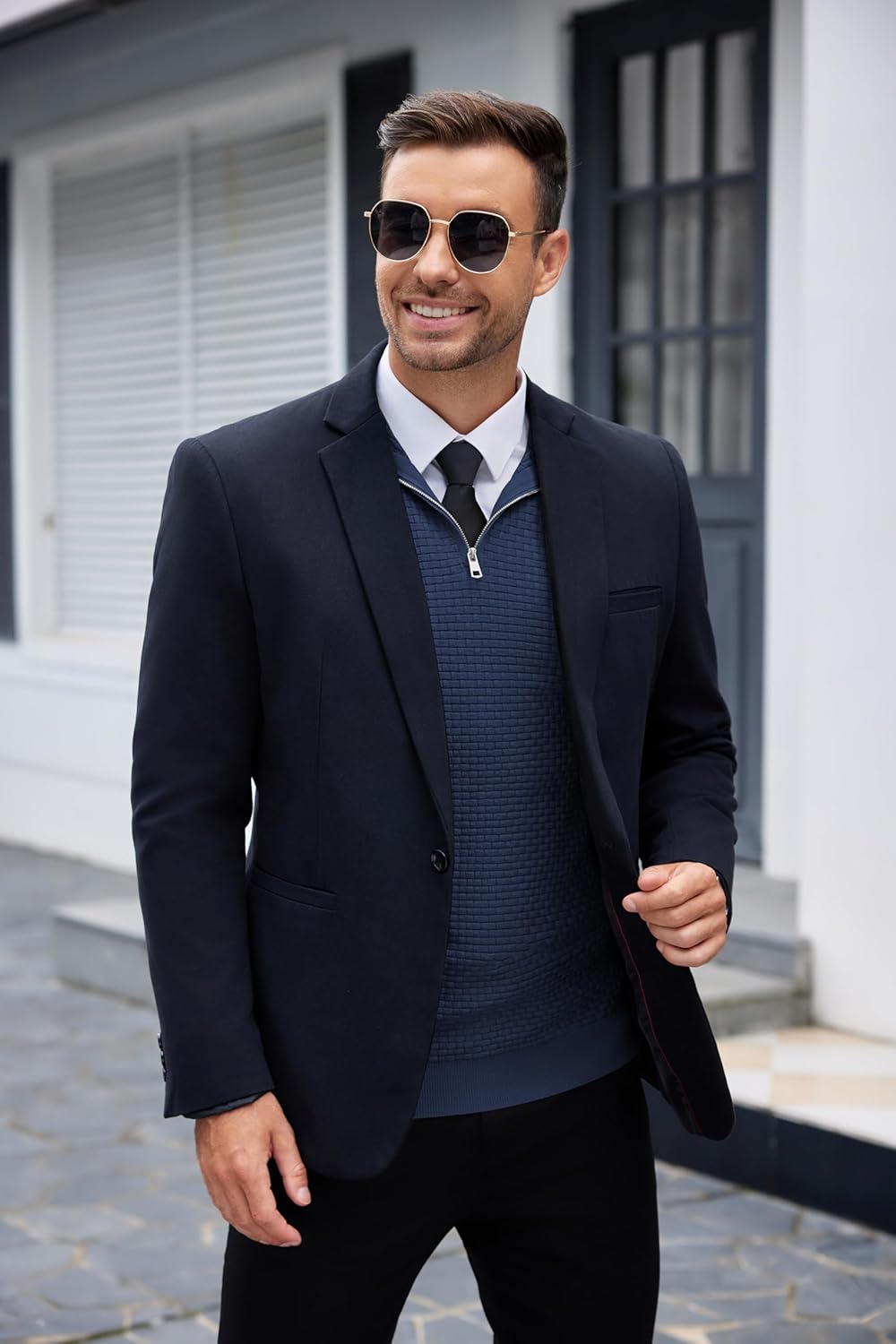 COOFANDY Men's Quarter Zip Sweaters Slim Fit Lightweight Knitted Mock Neck Pullover Casual Polo Sweaters - Image 4