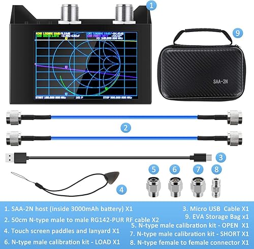 Miniatura 8 de AURSINC NanoVNA SAA-2N V2.2 Analizador de red vectorial, 50KHz-3GHz 4 "Pantalla táctil HF VHF UHF VNA Analizador de antena Radio jamón con bolsa de