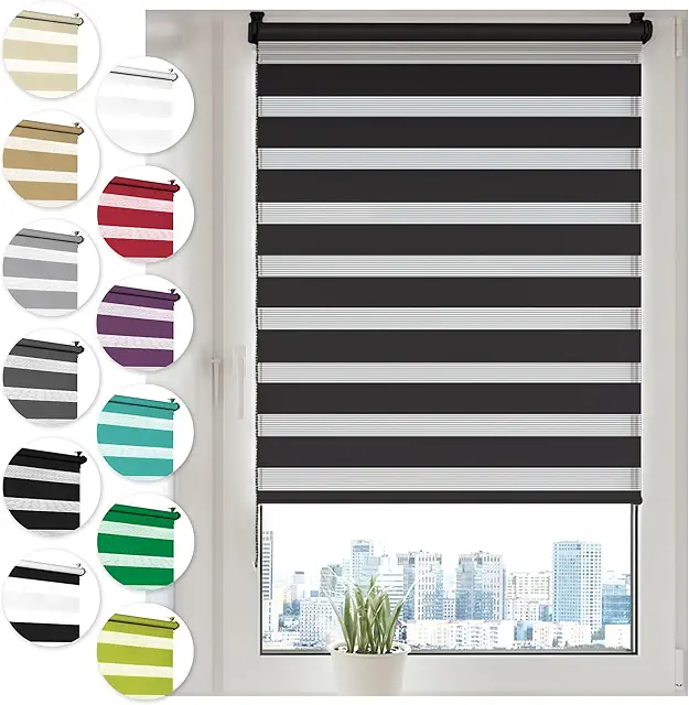 Imagen relacionada con Sonello Estor Enrollable de Doble Capa Noche y Día 40cm x 130cm Negro, Klemmfix sin taladrar, Tejido, Fácil de Instalar sin Herramientas para Ventanas y Puertas, Proteccion Solar, Stores Noche y día
