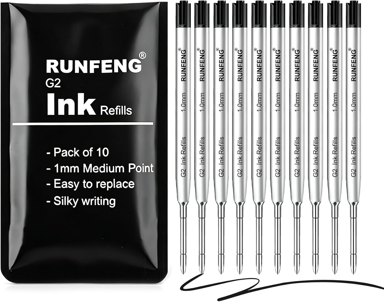 Pack of 10 Replaceable Ballpoint Pen Refills,G2 Ink Refills