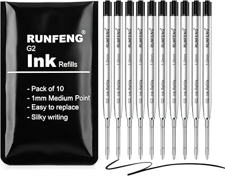 Pack of 10 Replaceable Ballpoint Pen Refills,G2 Ink Refills