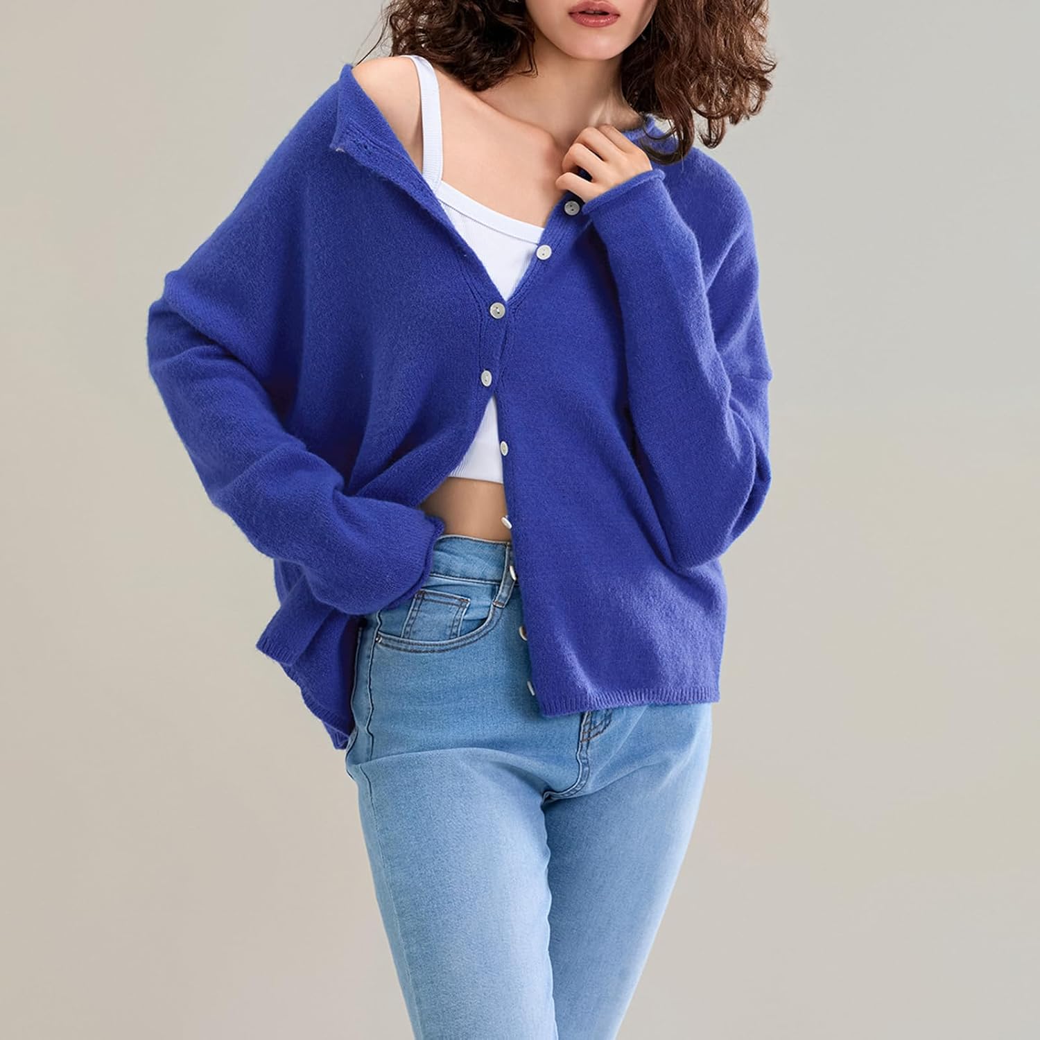 Women Casual Cardigan Sweater Lightweight Loose Crewneck Button Down Long Sleeve Basic Knit Tops - Image 3