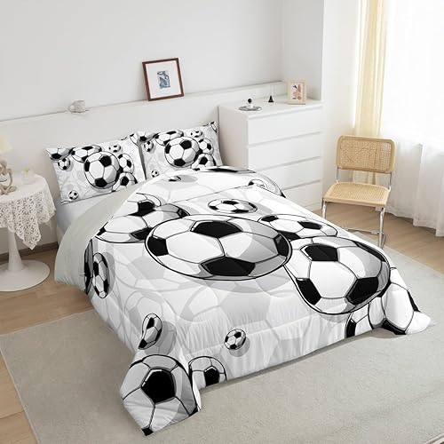 Miniatura 6 de Erosebridal Juego de ropa de cama de fútbol para niños y niñas, juego de edredón de fútbol para niños y niñas, juego de edredón dibujado a mano con