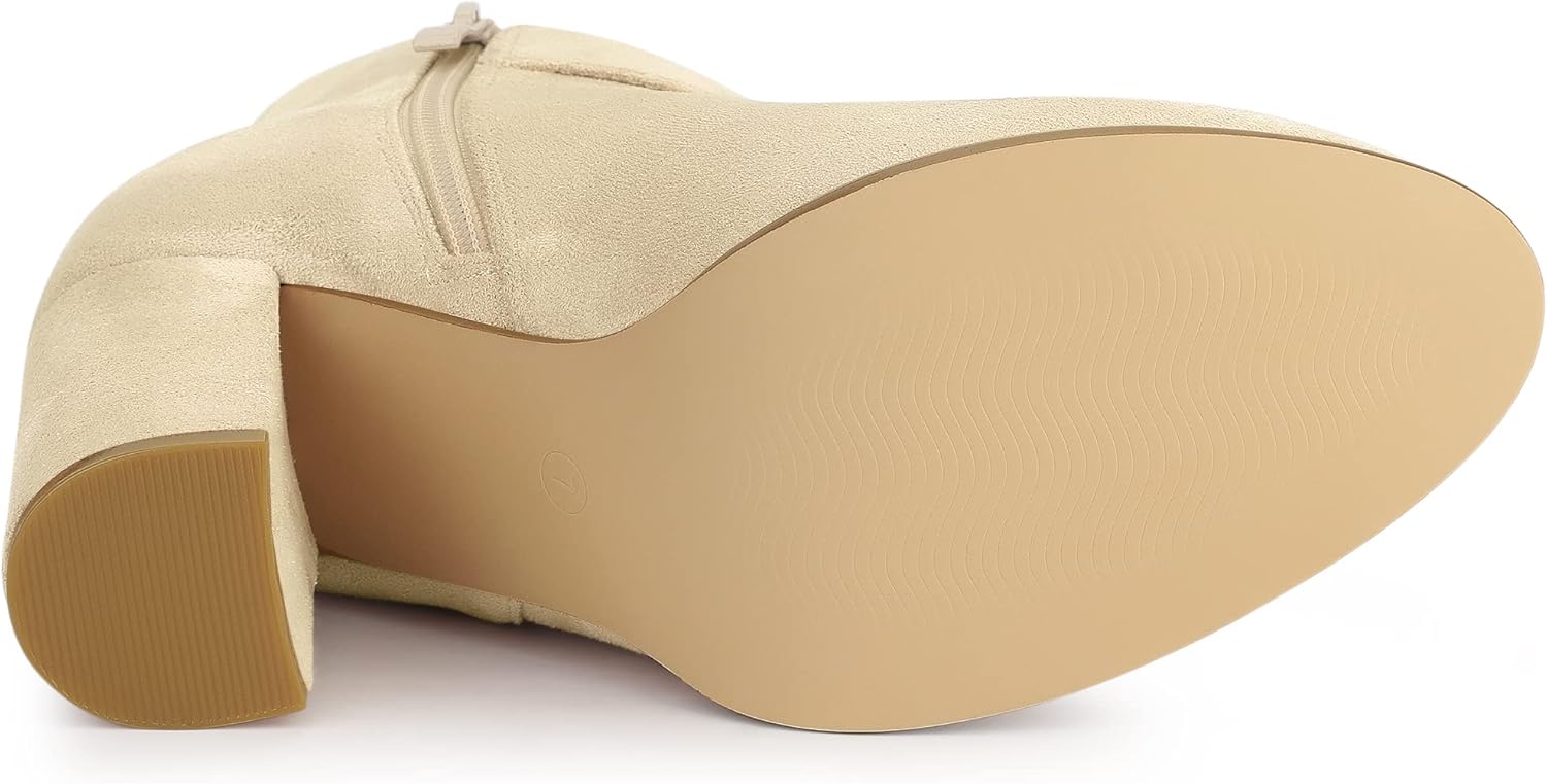 Allegra K Women's Buckle Side Zip Chunky Heels Ankle Boots - Image 5