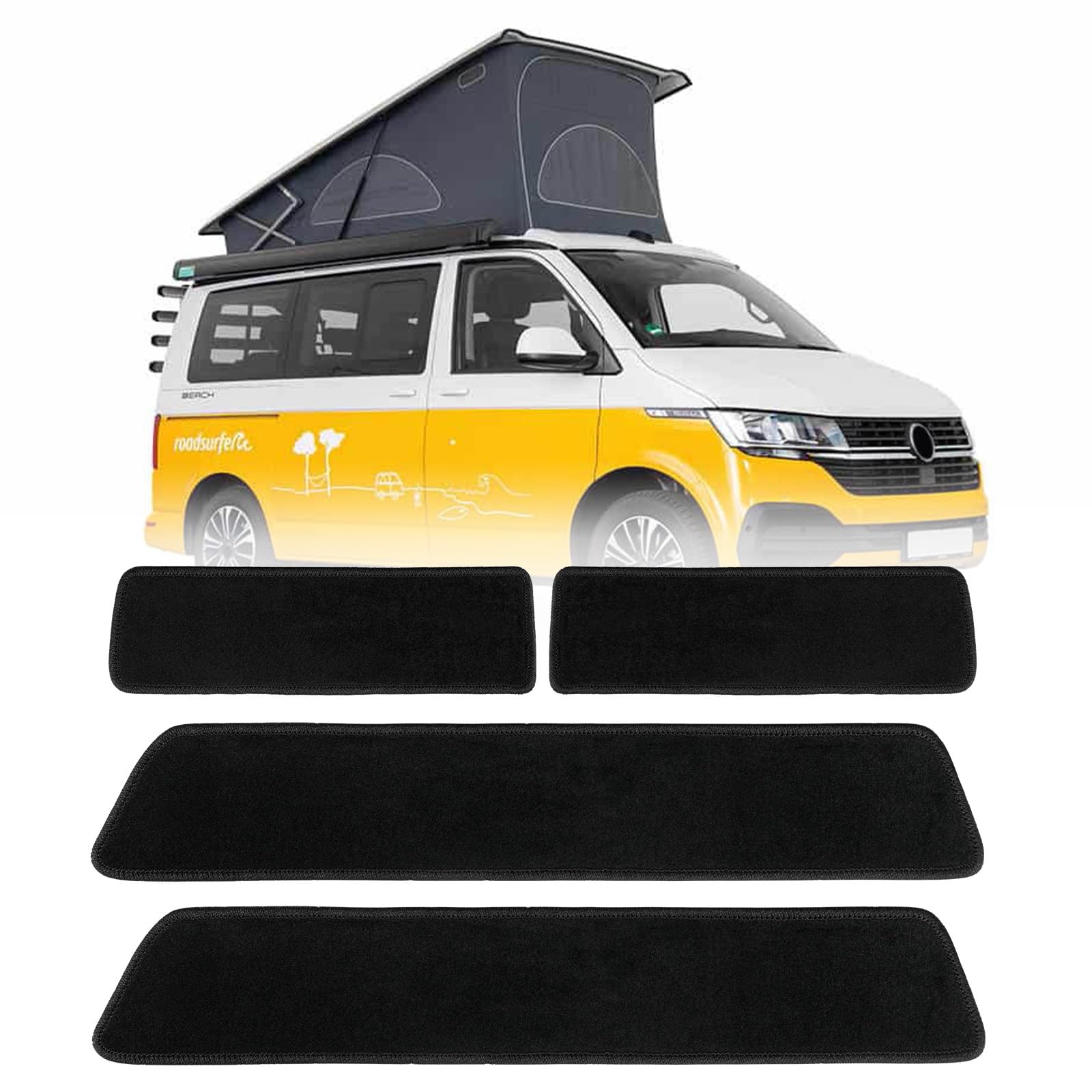 Tappetini in Moquette per VW T5 T6 T6.1 per 2 Porte Scorrevoli | per M-ultivan California C-aravelle Transporter S-huttle, 4pcs, Strisce di Soglia Auto per Porte