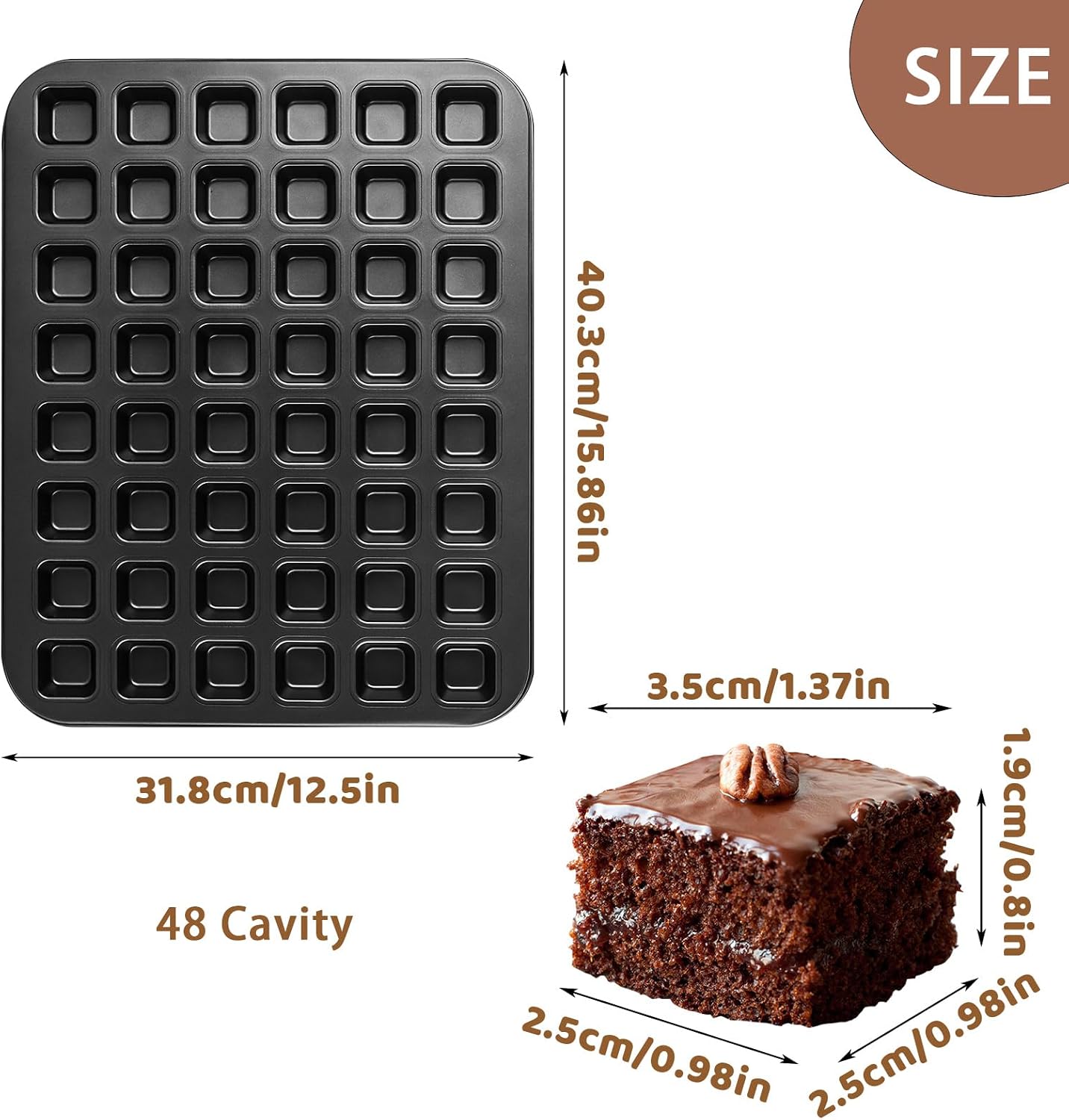 2 Pcs Mini Brownie Bites Pan with Dividers 48 Cavity Square Muffin Pan Carbon Steel Nonstick Baking Pan for Birthday,Party,Wedding