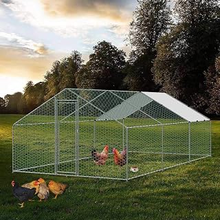 Large Chicken Coop Walk-in Metal Poultry Cage House Rabbits Habitat Cage Spire Shaped Coop with Waterproof and Anti-Ultraviolet Cover for Outdoor Backyard Farm Use (9.8' L x 19.7' W x 6.56' H)
