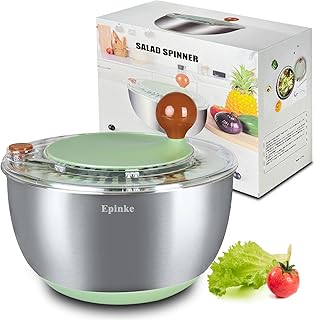 5.3Qt Stainless Steel Salad Spinner with Stop Button, Vegetable Dryer Sp...