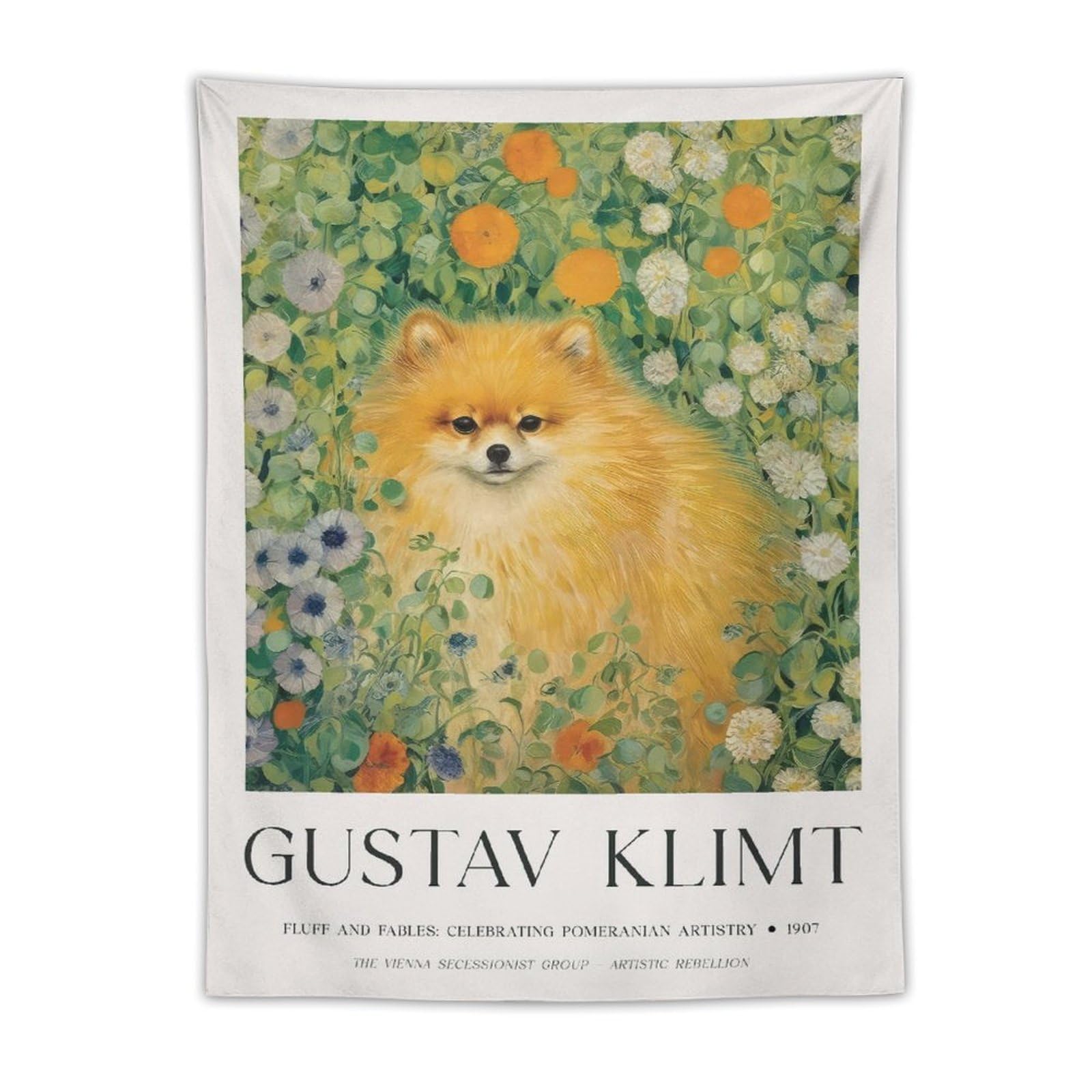 Gustav Klimt Pomeranian Vintage Floral Wall Art Posters Cool Tapestry Art Prints Wall Painting Artworks Tapestries Hanging Picture Gift Bedroom Home Decor 30"x40"