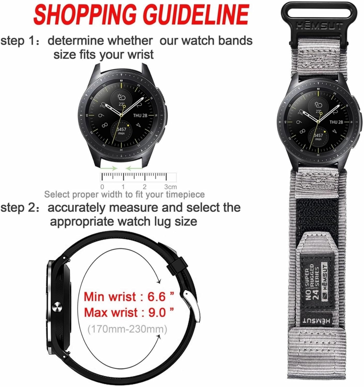 20mm Quick Release Watch Band Compatible with Amazfit Active 3/2, AMAZTIM C20/ C20 Pro, Kospet Tank M1/ M1 Pro Military Smart Watch,Hook and Loop Nylon Replacement Strap