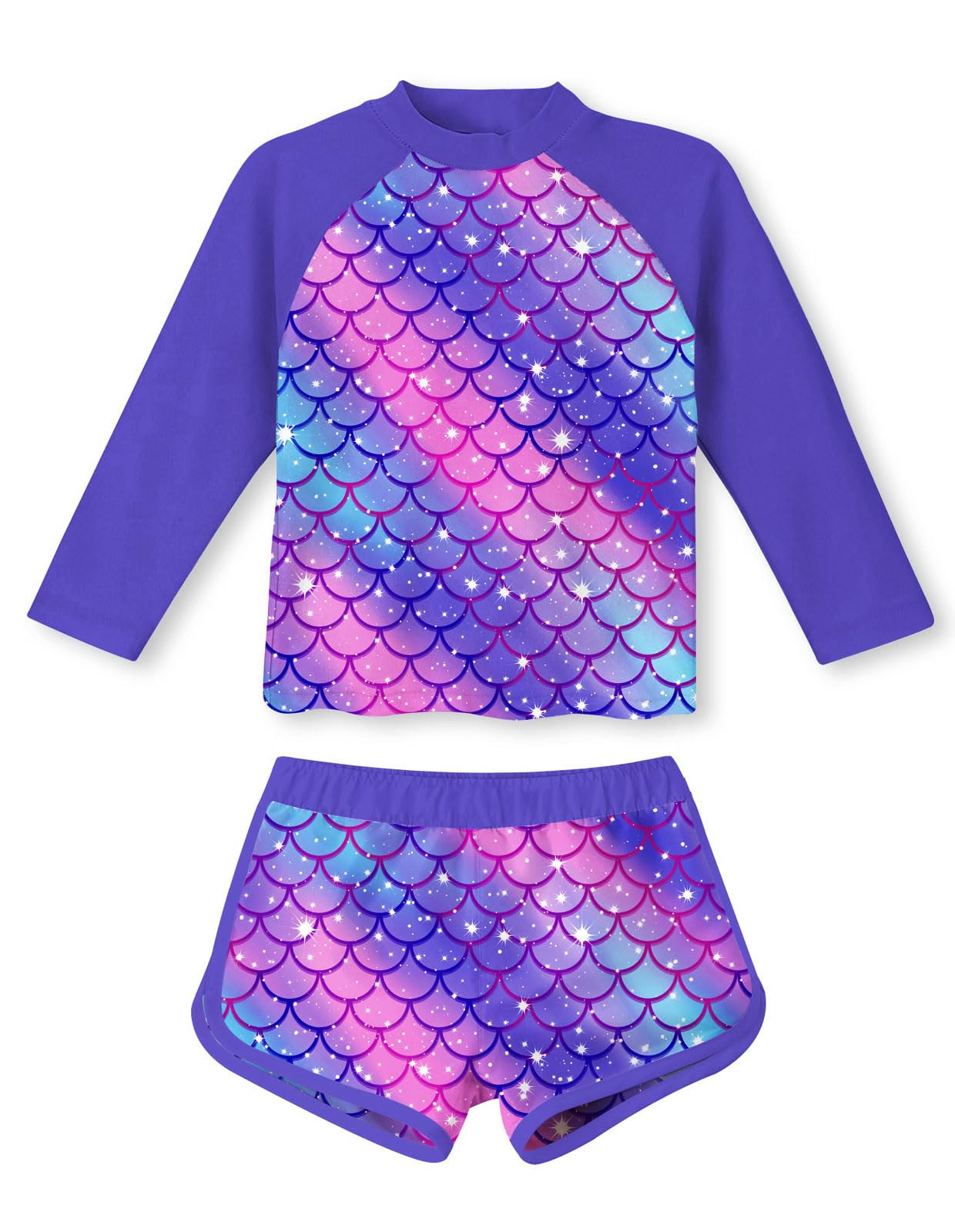 Girls 2 Pieces Rash Guard Swimsuit Long Sleeve Tankini for 4-10Y